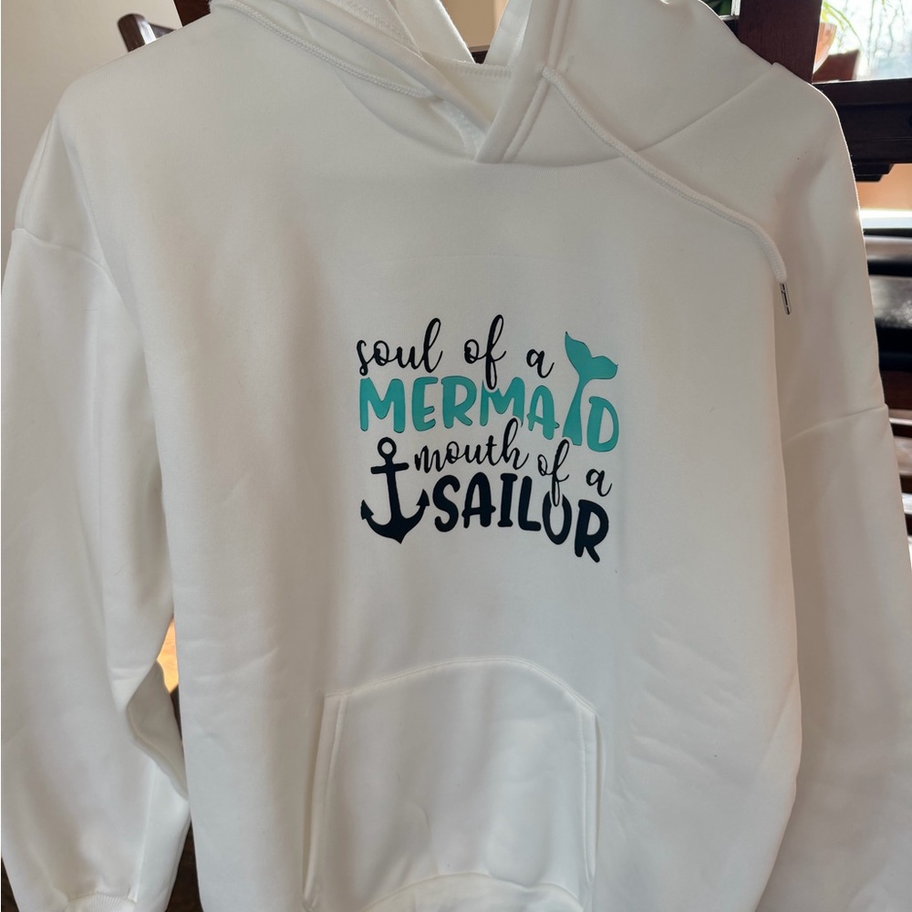 White 'Soul of a Mermaid' Graphic Hoodie Sweater